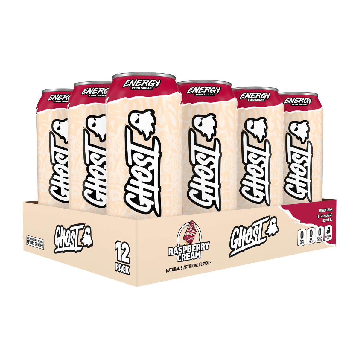 GHOST Energy Raspberry Cream – UK 12 x 500ml case